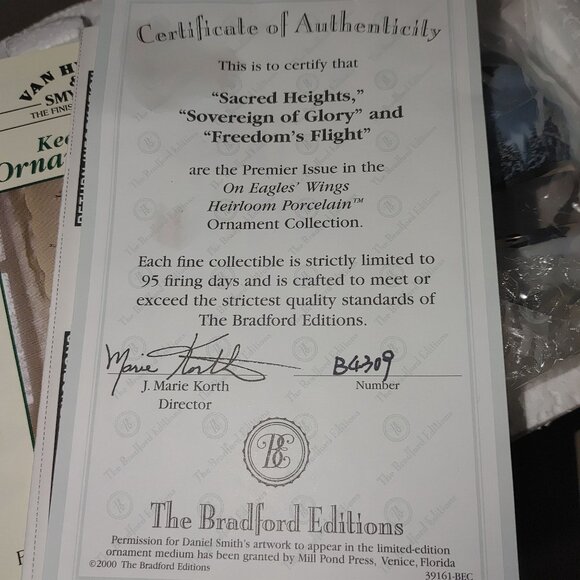 Eagle Ornaments Bradford Editions Heirloom Porcelain Certificate Of Authenticity - Picture 6 of 11